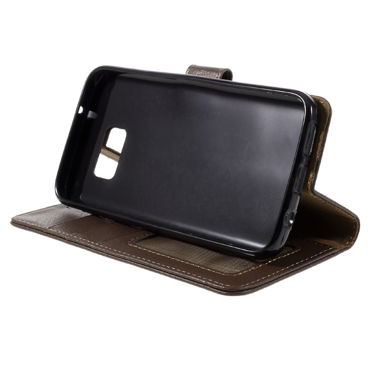 Litchi Leather Magnetic Stand Cover for Samsung Galaxy S7 edge - Brown-4
