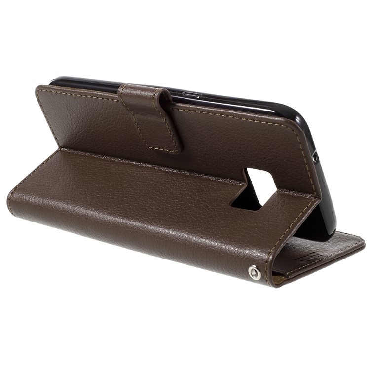 Litchi Leather Magnetic Stand Cover for Samsung Galaxy S7 edge - Brown-5