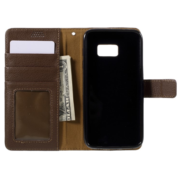 Litchi Leather Magnetic Stand Cover for Samsung Galaxy S7 edge - Brown-6
