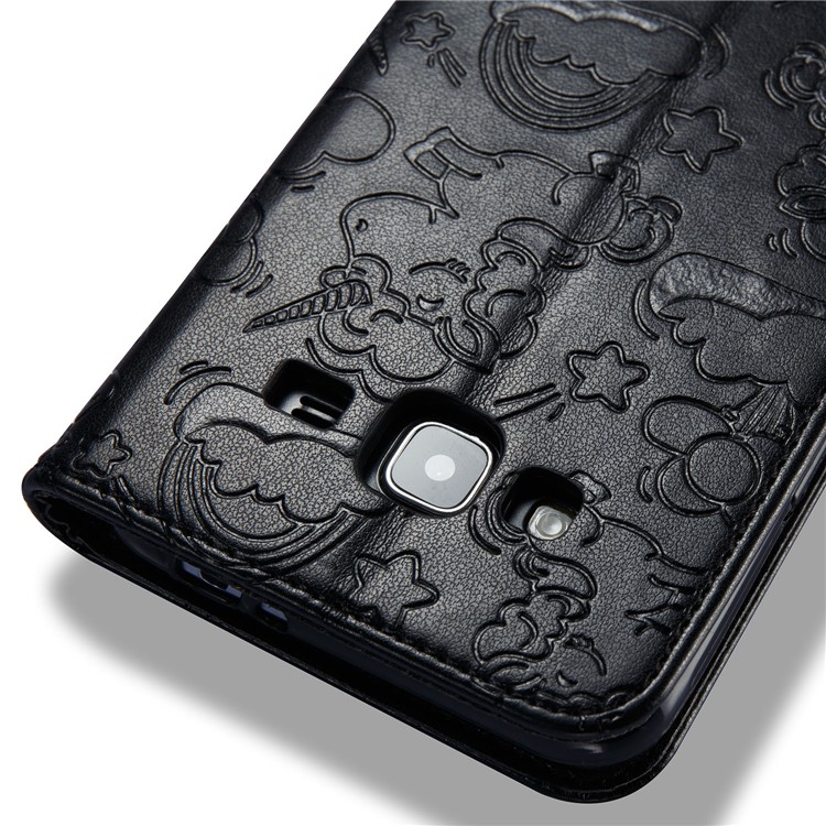 Imprint Unicorn Cloud PU Leather Wallet Mobile Case with Strap for Samsung Galaxy J3 (2016) / J3 - Black-10