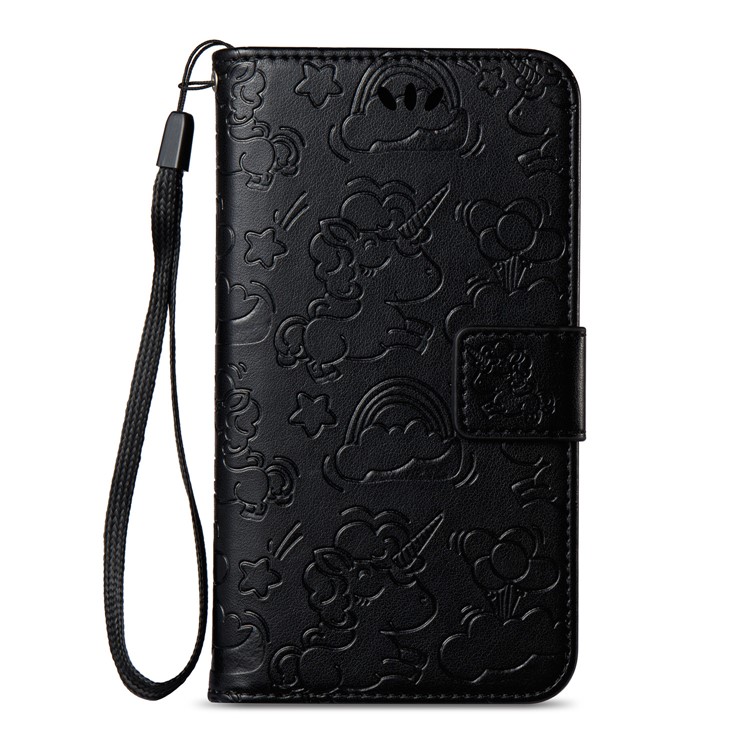 Imprint Unicorn Cloud PU Leather Wallet Mobile Case with Strap for Samsung Galaxy J3 (2016) / J3 - Black-3