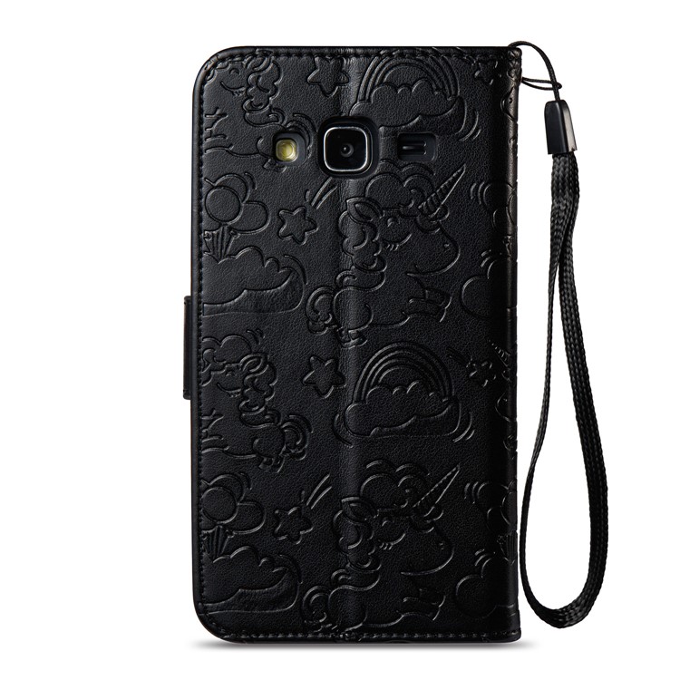 Imprint Unicorn Cloud PU Leather Wallet Mobile Case with Strap for Samsung Galaxy J3 (2016) / J3 - Black-4