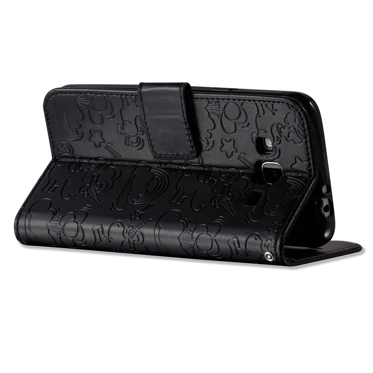 Imprint Unicorn Cloud PU Leather Wallet Mobile Case with Strap for Samsung Galaxy J3 (2016) / J3 - Black-7