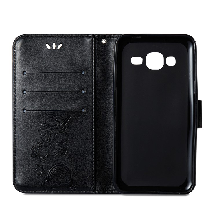 Imprint Unicorn Cloud PU Leather Wallet Mobile Case with Strap for Samsung Galaxy J3 (2016) / J3 - Black-8