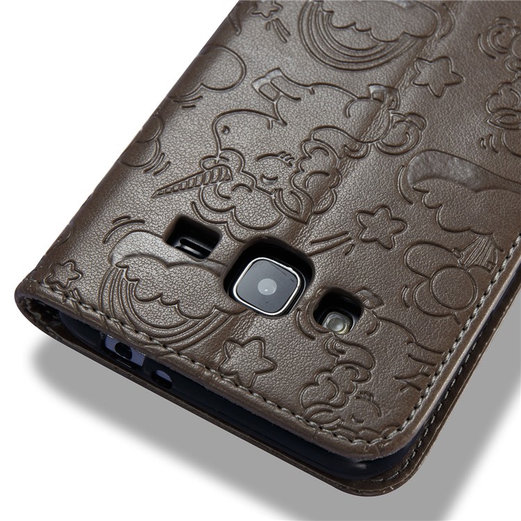 Imprint Unicorn Cloud PU Leather Wallet Stand Case for Samsung Galaxy J3 (2016) / J3 - Brown-10