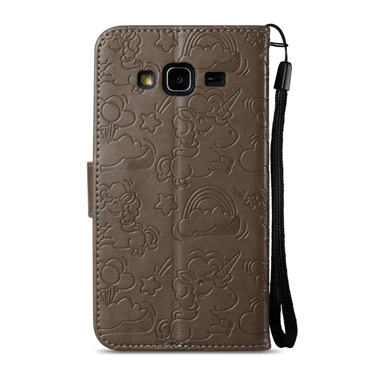 Imprint Unicorn Cloud PU Leather Wallet Stand Case for Samsung Galaxy J3 (2016) / J3 - Brown-4