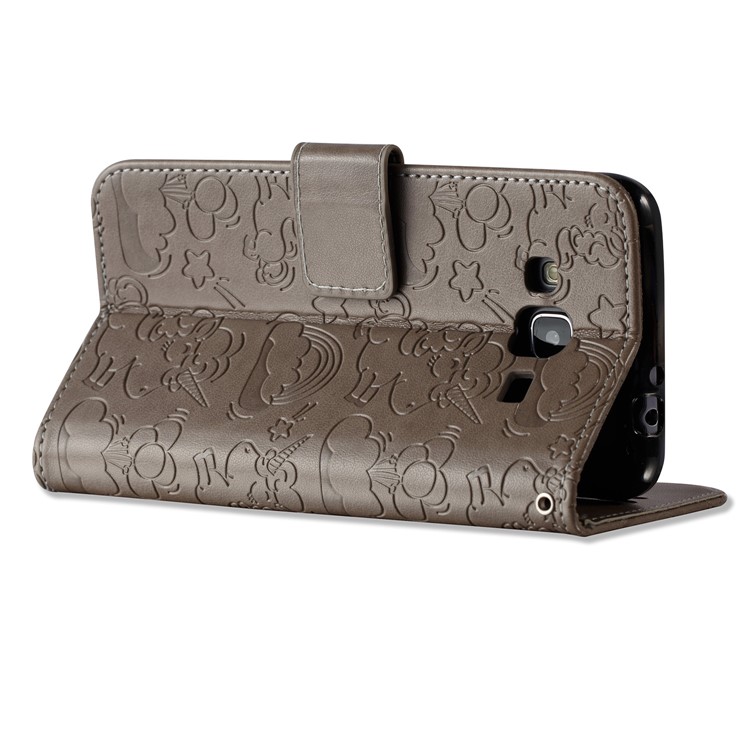 Imprint Unicorn Cloud PU Leather Wallet Stand Case for Samsung Galaxy J3 (2016) / J3 - Brown-7