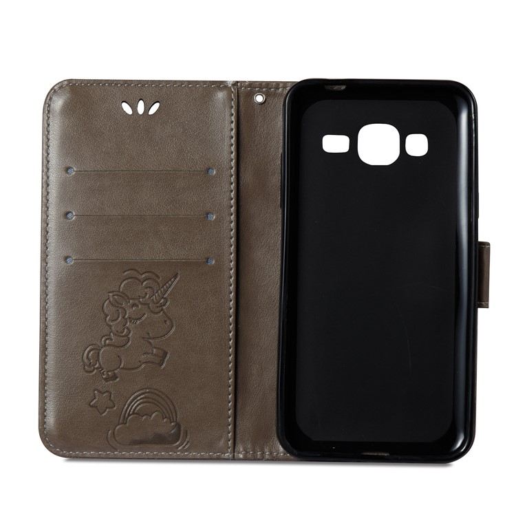 Imprint Unicorn Cloud PU Leather Wallet Stand Case for Samsung Galaxy J3 (2016) / J3 - Brown-8