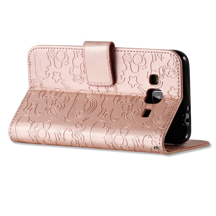 For Samsung Galaxy J3 (2016) / J3 Imprint Unicorn Cloud PU Leather Wallet Case Phone Accessory - Rose Gold-11