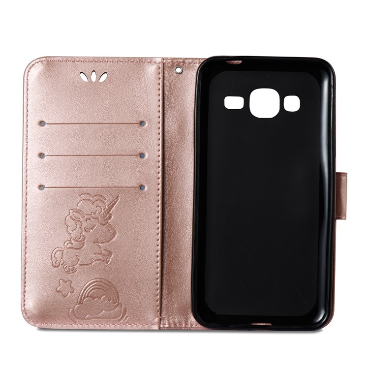 For Samsung Galaxy J3 (2016) / J3 Imprint Unicorn Cloud PU Leather Wallet Case Phone Accessory - Rose Gold-12