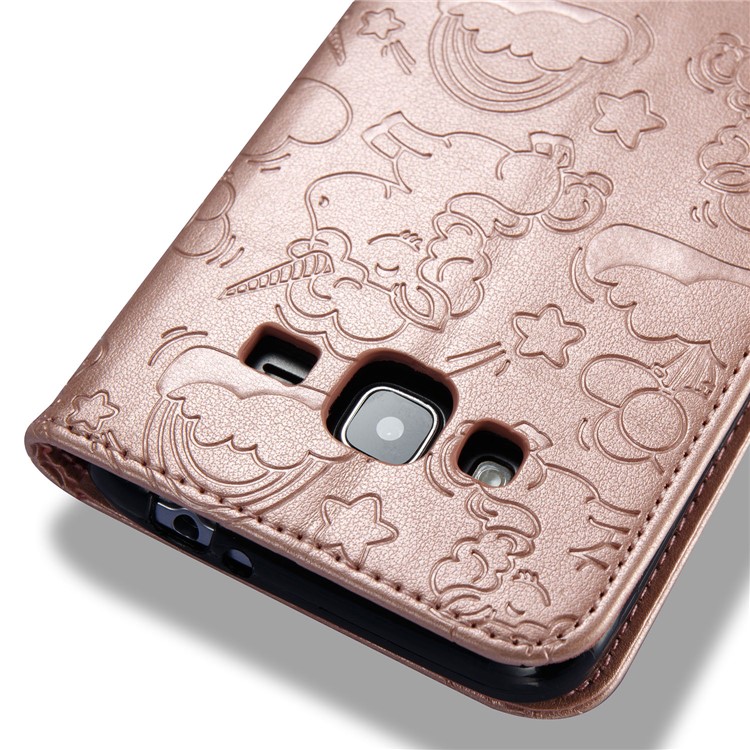 For Samsung Galaxy J3 (2016) / J3 Imprint Unicorn Cloud PU Leather Wallet Case Phone Accessory - Rose Gold-14
