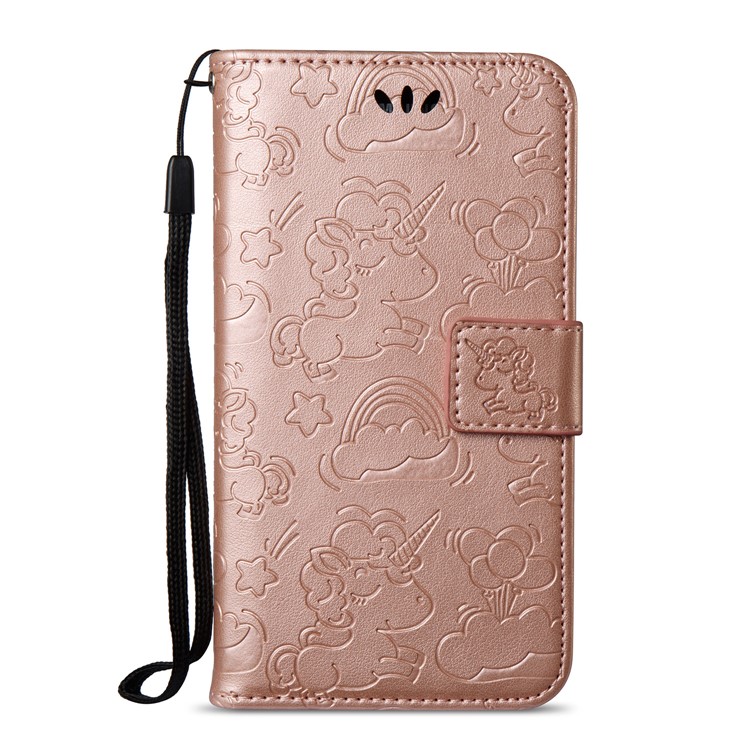 For Samsung Galaxy J3 (2016) / J3 Imprint Unicorn Cloud PU Leather Wallet Case Phone Accessory - Rose Gold-7