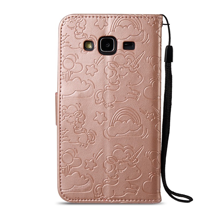 For Samsung Galaxy J3 (2016) / J3 Imprint Unicorn Cloud PU Leather Wallet Case Phone Accessory - Rose Gold-8