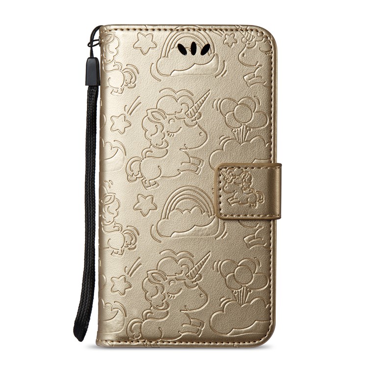 Imprint Unicorn Cloud PU Leather Wallet Protective Case for Samsung Galaxy J3 (2016) / J3 - Gold-3