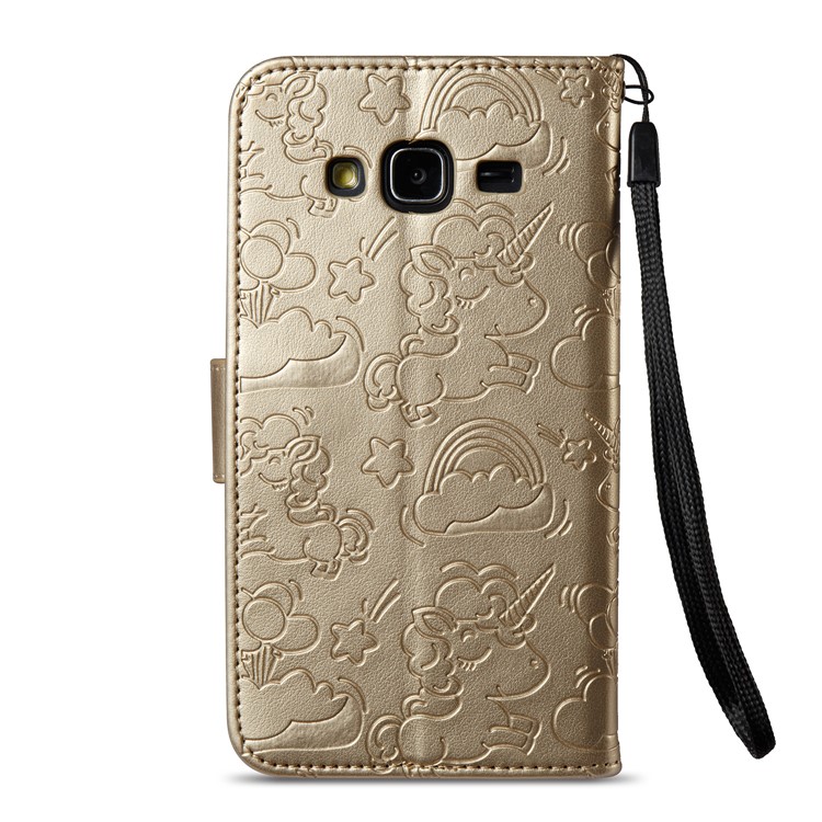 Imprint Unicorn Cloud PU Leather Wallet Protective Case for Samsung Galaxy J3 (2016) / J3 - Gold-4