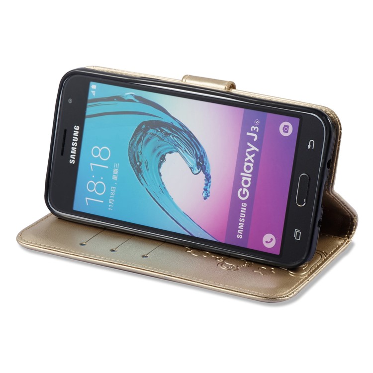 Imprint Unicorn Cloud PU Leather Wallet Protective Case for Samsung Galaxy J3 (2016) / J3 - Gold-5