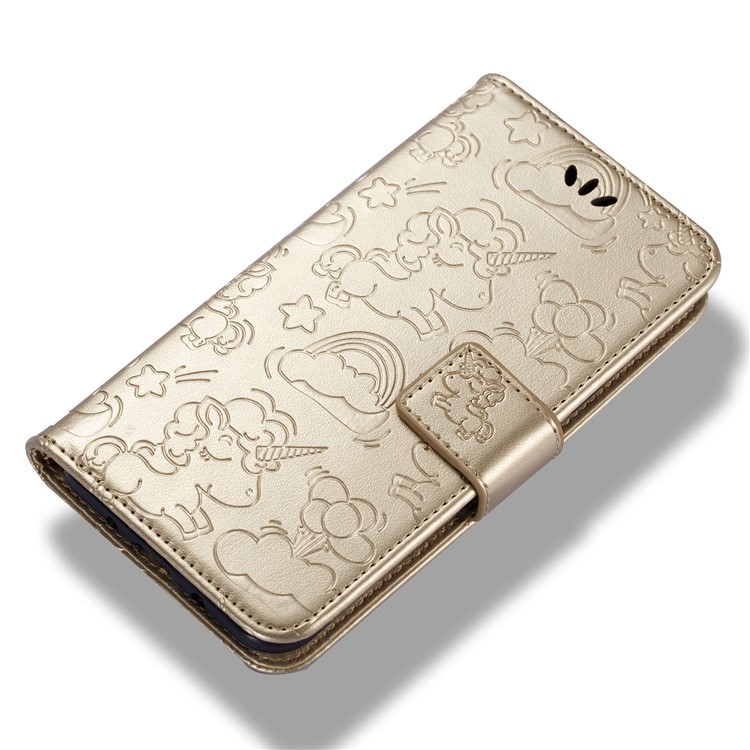 Imprint Unicorn Cloud PU Leather Wallet Protective Case for Samsung Galaxy J3 (2016) / J3 - Gold-6