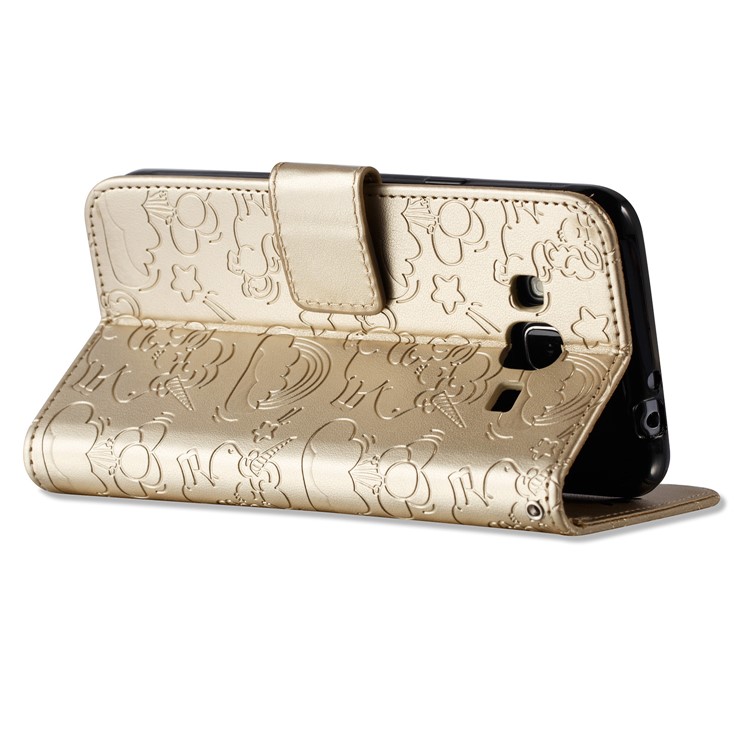 Imprint Unicorn Cloud PU Leather Wallet Protective Case for Samsung Galaxy J3 (2016) / J3 - Gold-7