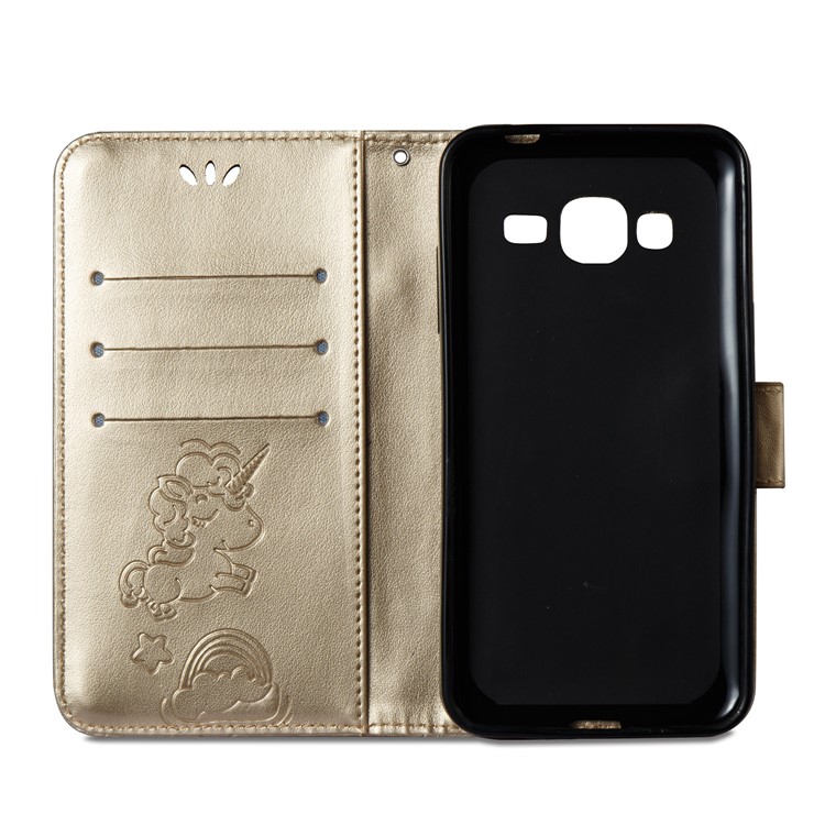 Imprint Unicorn Cloud PU Leather Wallet Protective Case for Samsung Galaxy J3 (2016) / J3 - Gold-8