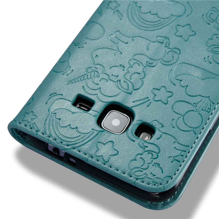Imprint Unicorn Cloud PU Leather Wallet Mobile Cover for Samsung Galaxy J3 (2016) / J3 - Cyan-10