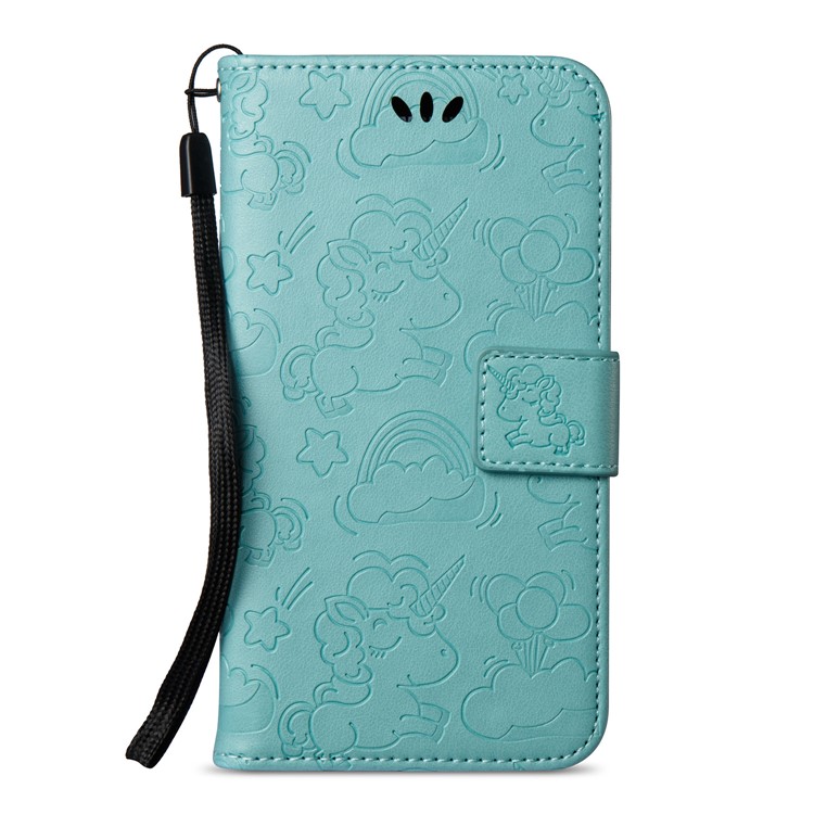 Imprint Unicorn Cloud PU Leather Wallet Mobile Cover for Samsung Galaxy J3 (2016) / J3 - Cyan-3