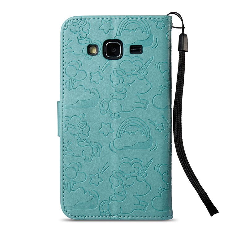 Imprint Unicorn Cloud PU Leather Wallet Mobile Cover for Samsung Galaxy J3 (2016) / J3 - Cyan-4