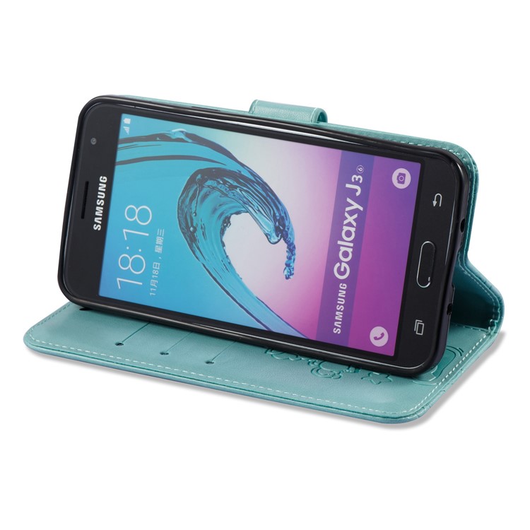 Imprint Unicorn Cloud PU Leather Wallet Mobile Cover for Samsung Galaxy J3 (2016) / J3 - Cyan-5