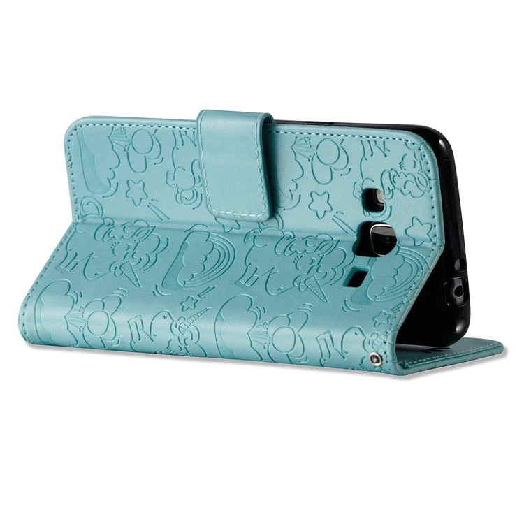 Imprint Unicorn Cloud PU Leather Wallet Mobile Cover for Samsung Galaxy J3 (2016) / J3 - Cyan-7