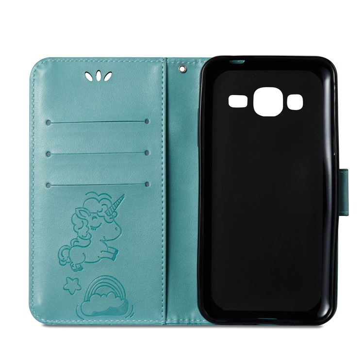 Imprint Unicorn Cloud PU Leather Wallet Mobile Cover for Samsung Galaxy J3 (2016) / J3 - Cyan-8