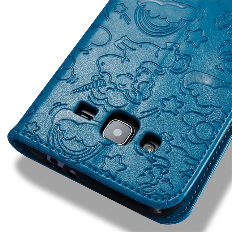 Imprint Unicorn Cloud PU Leather Wallet Stand Cover Shell for Samsung Galaxy J3 (2016) / J3 - Blue-10