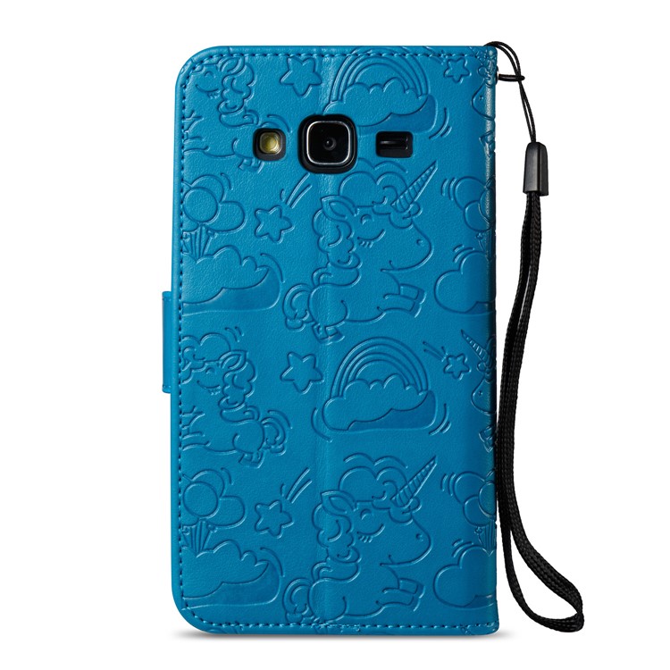 Imprint Unicorn Cloud PU Leather Wallet Stand Cover Shell for Samsung Galaxy J3 (2016) / J3 - Blue-4