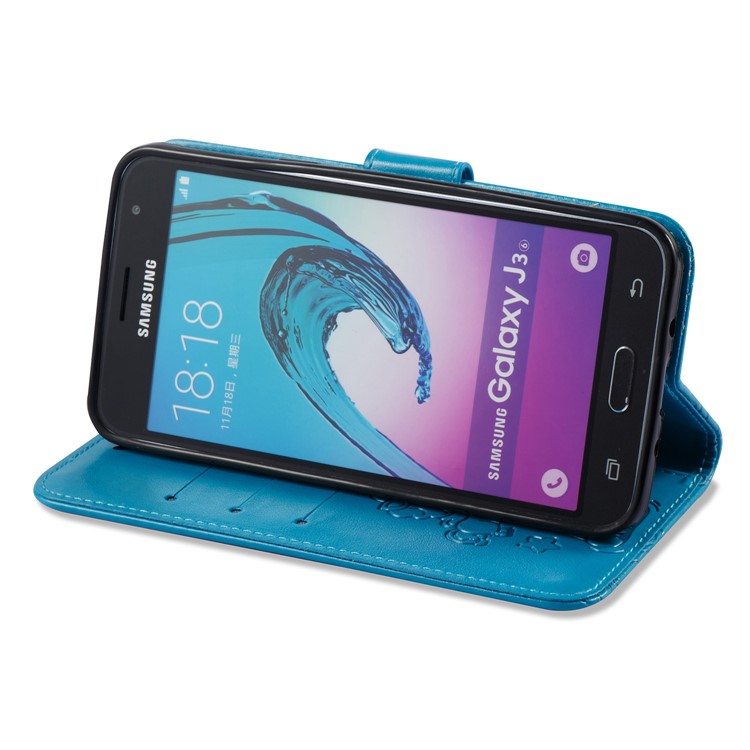 Imprint Unicorn Cloud PU Leather Wallet Stand Cover Shell for Samsung Galaxy J3 (2016) / J3 - Blue-5