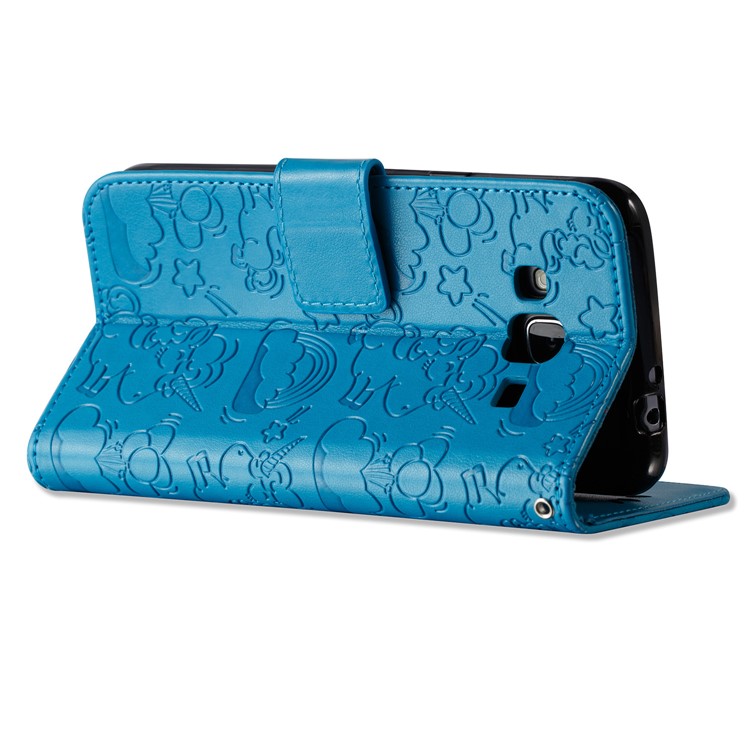 Imprint Unicorn Cloud PU Leather Wallet Stand Cover Shell for Samsung Galaxy J3 (2016) / J3 - Blue-7