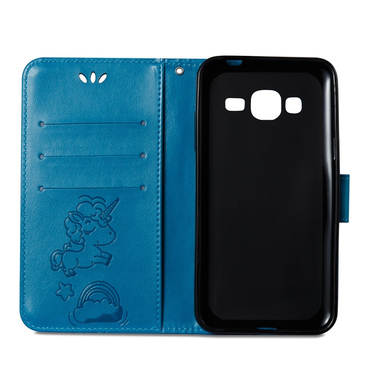 Imprint Unicorn Cloud PU Leather Wallet Stand Cover Shell for Samsung Galaxy J3 (2016) / J3 - Blue-8