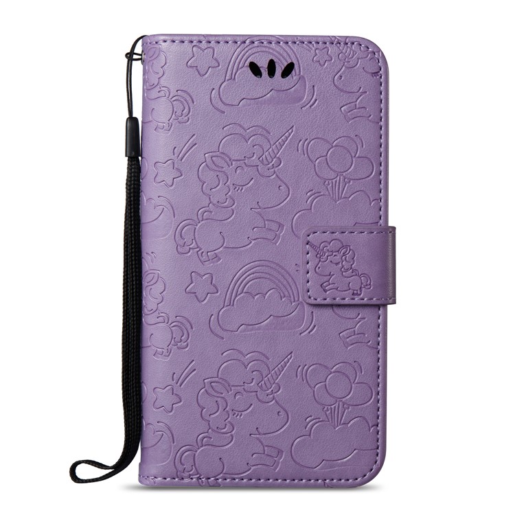 Imprint Unicorn Cloud PU Leather Wallet Cover Case with Lanyard for Samsung Galaxy J3 (2016) / J3 - Purple-3