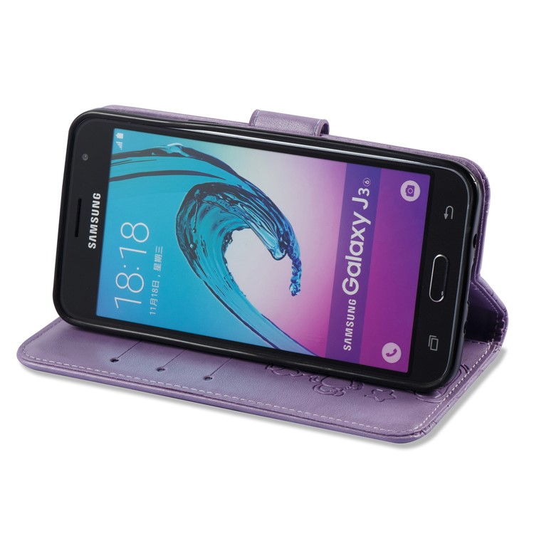 Imprint Unicorn Cloud PU Leather Wallet Cover Case with Lanyard for Samsung Galaxy J3 (2016) / J3 - Purple-5