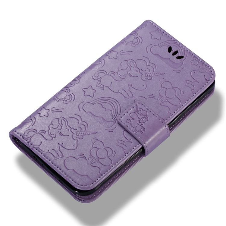 Imprint Unicorn Cloud PU Leather Wallet Cover Case with Lanyard for Samsung Galaxy J3 (2016) / J3 - Purple-6