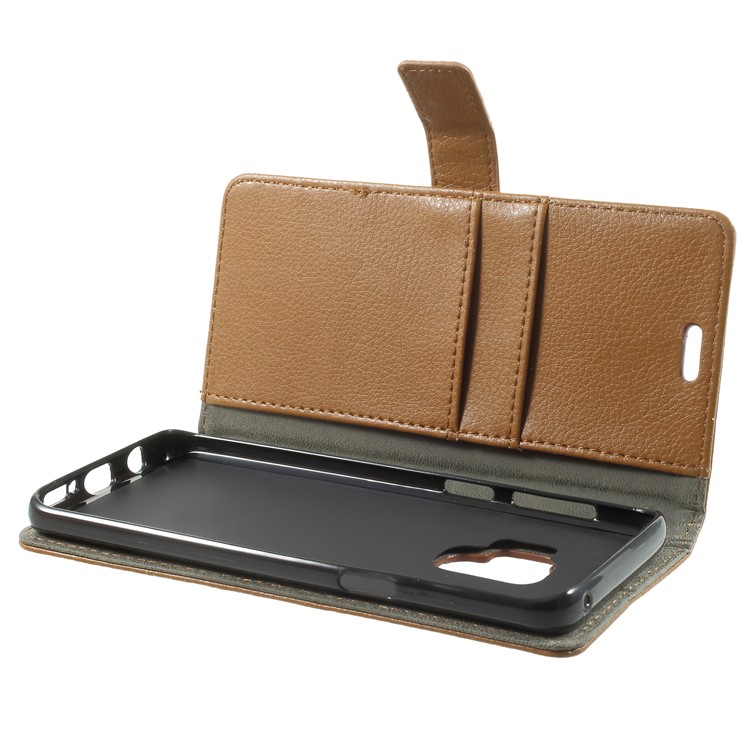 Litchi Texture Wallet PU Leather Shell for Samsung Galaxy S9 G960 - Brown-5