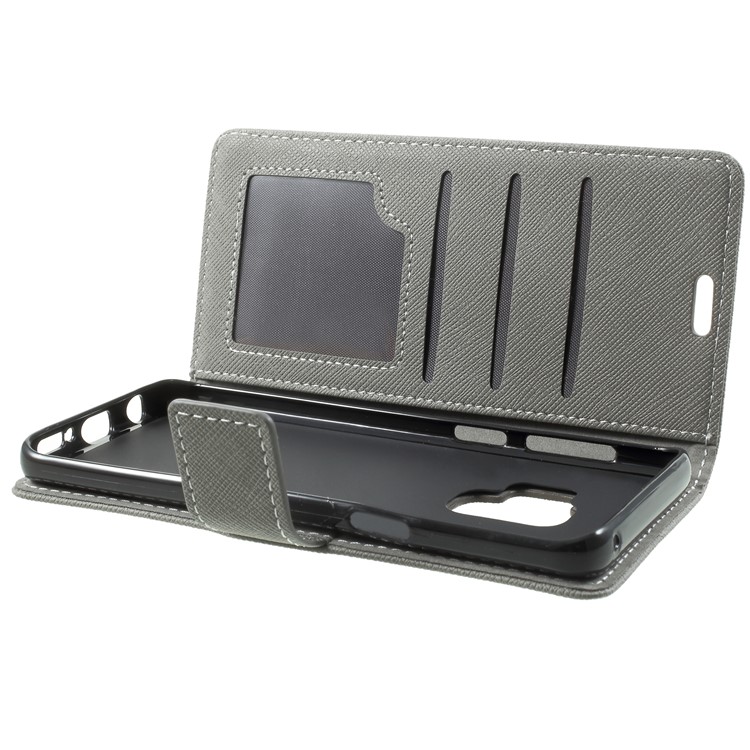 Cross Texture Phone Leather Stand Case for Samsung Galaxy S9 G960 - Grey-5