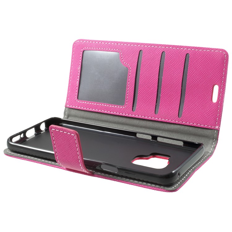 Cross Texture Phone Leather Stand Cover for Samsung Galaxy S9 G960 - Rose-5
