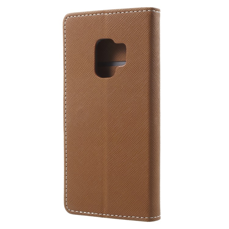 Cross Texture Phone Leather Stand Cellphone Case for Samsung Galaxy S9 G960 - Brown-2