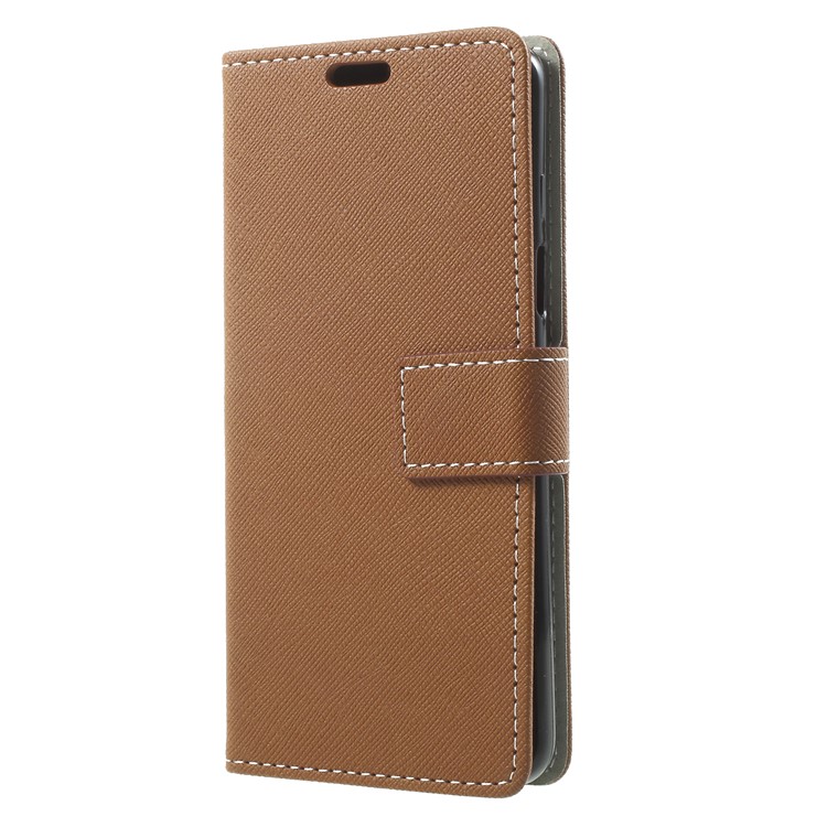 Cross Texture Phone Leather Stand Cellphone Case for Samsung Galaxy S9 G960 - Brown-3