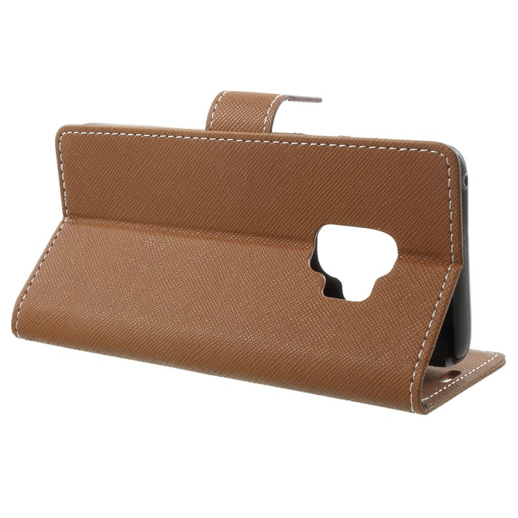 Cross Texture Phone Leather Stand Cellphone Case for Samsung Galaxy S9 G960 - Brown-4