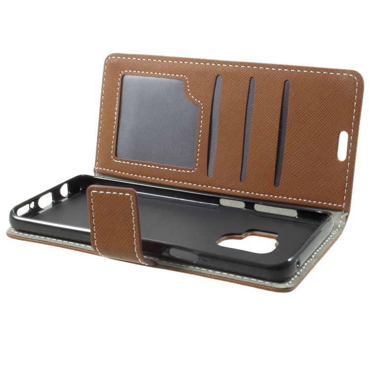 Cross Texture Phone Leather Stand Cellphone Case for Samsung Galaxy S9 G960 - Brown-5
