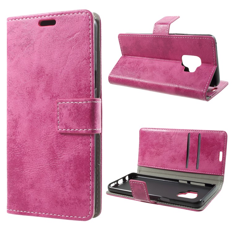 Vintage Matte Leather Wallet Stand Phone Case for Samsung Galaxy S9 G960 - Rose-1