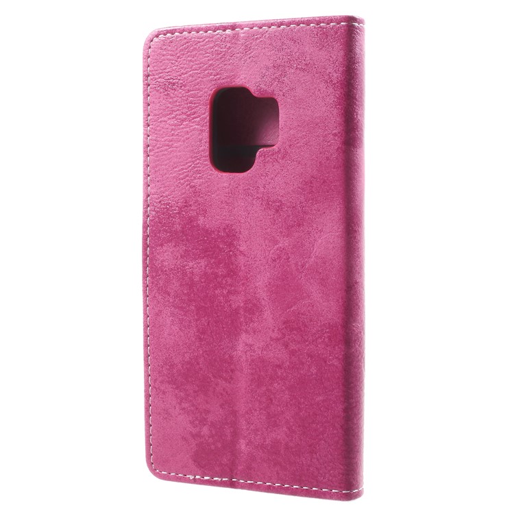 Vintage Matte Leather Wallet Stand Phone Case for Samsung Galaxy S9 G960 - Rose-2