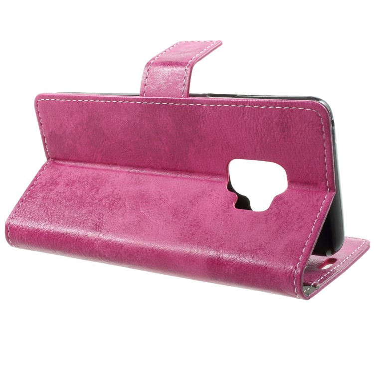 Vintage Matte Leather Wallet Stand Phone Case for Samsung Galaxy S9 G960 - Rose-4