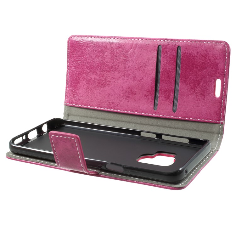 Vintage Matte Leather Wallet Stand Phone Case for Samsung Galaxy S9 G960 - Rose-5