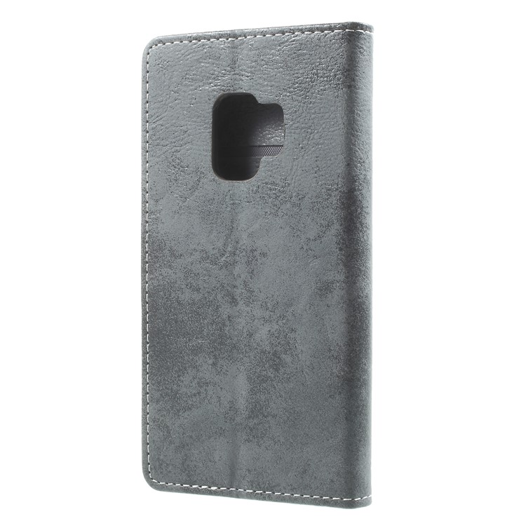 Vintage Matte Leather Wallet Stand Phone Cover for Samsung Galaxy S9 G960 - Black-2