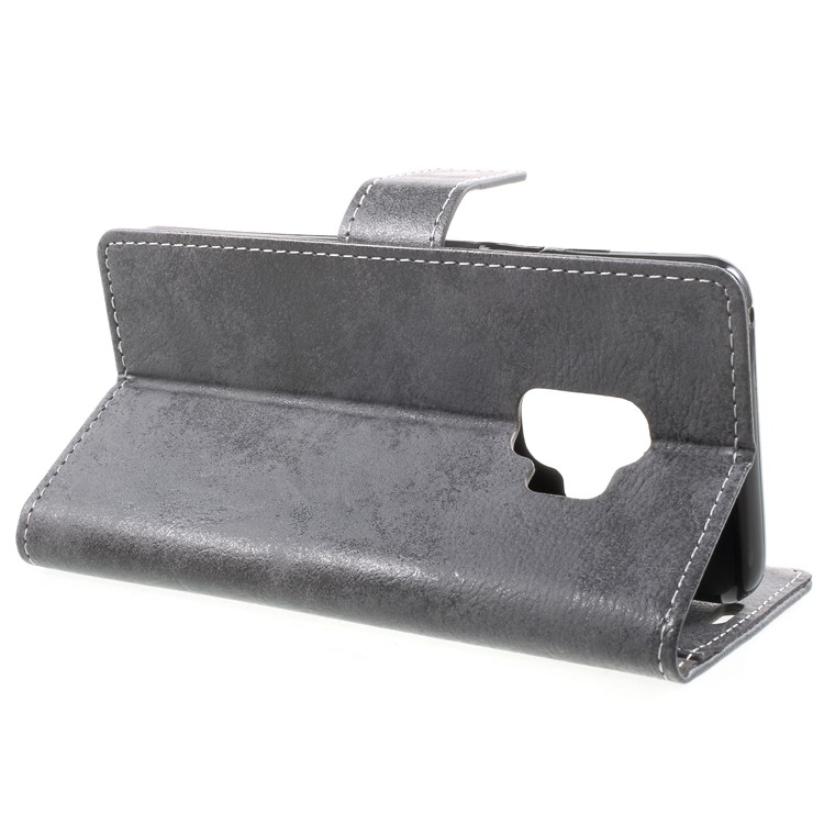 Vintage Matte Leather Wallet Stand Phone Cover for Samsung Galaxy S9 G960 - Black-4